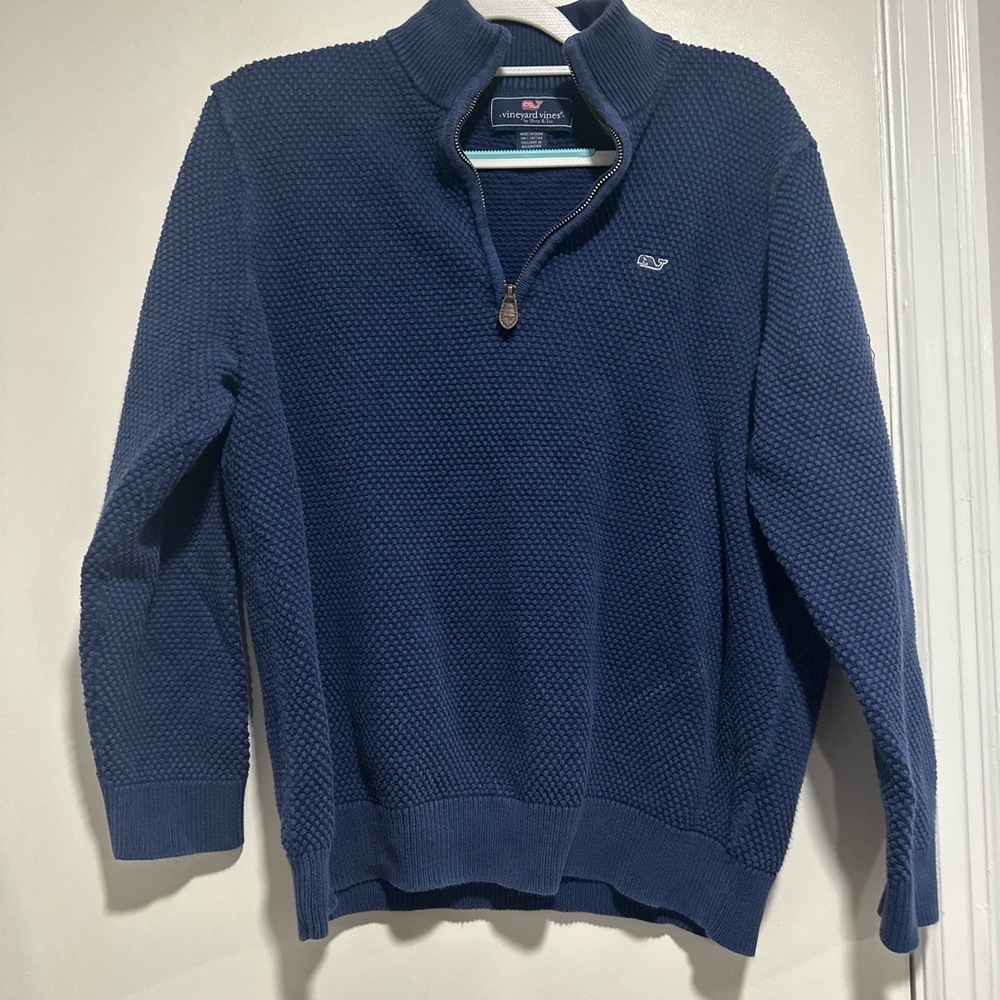 Vineyard Vines Sweater Mens Sz: L 1/4 Zip Waffle Knit Long Sleeve Blue Pullover. - Picture 1 of 11
